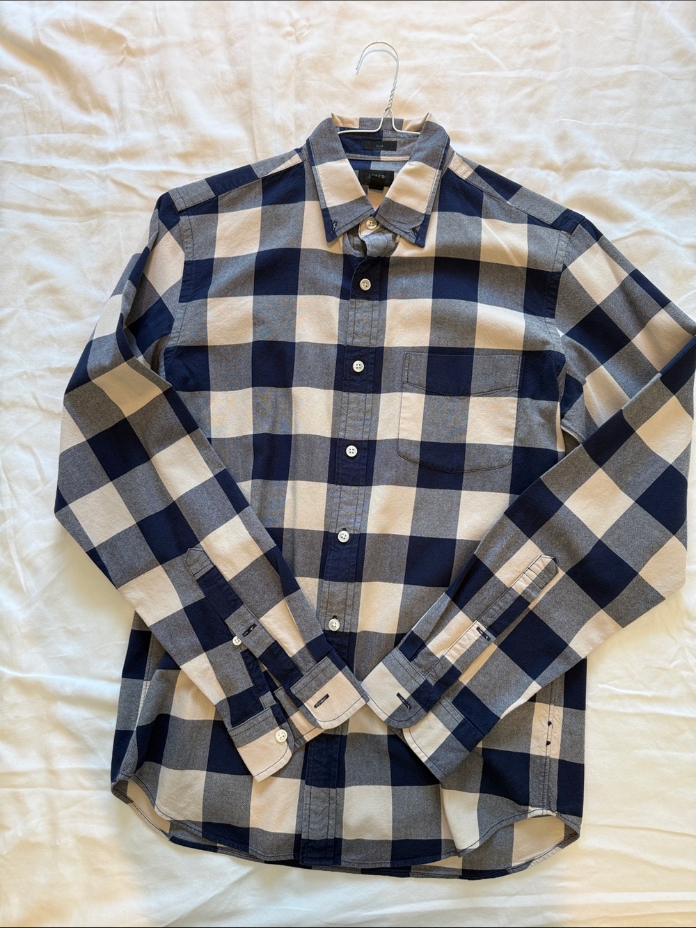 J. Crew Navy and White Buffalo Check Button-Down Shirt